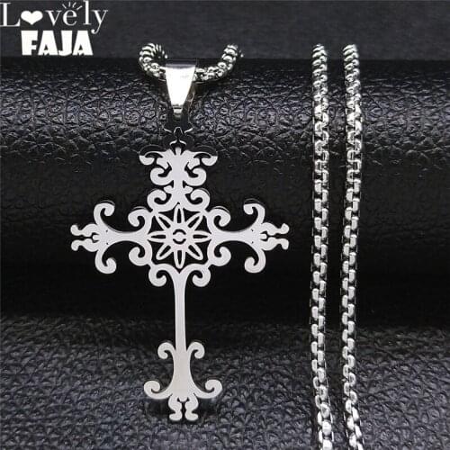 2021 Gothic Flower Cross Stainless Steel Statement Necklace for Women/Men Chain Necklace Jewelry ciondoli acciaio N707039S03