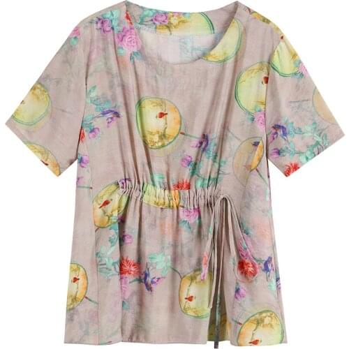 2021 Woman Summer Loose & Comfortable Belt Elastic Band Romantic Flower Plus Size Shirt