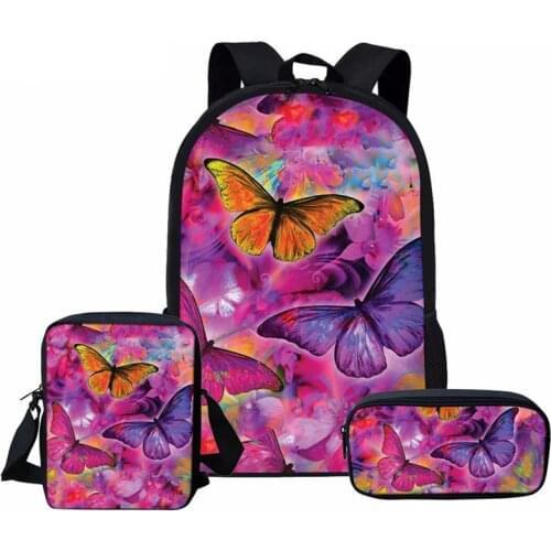 Beautiful Design Butterflies Pattern Girls Schoolbags Casual 3PCS Set Middle School Students Backpacks Children Gift Bag