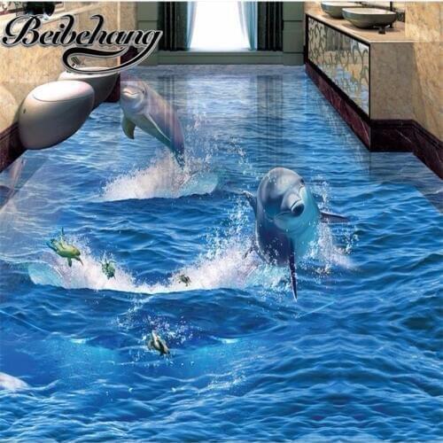 Beibehang Decorative floor painting Custom self-adhesive 3d wallpaper living room wallpaper mural dolphin 3 d floor waterproof
