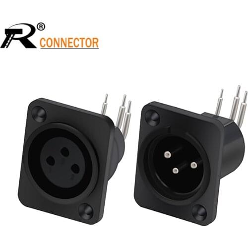 4Pcs/lot 3Pin XLR Female Jack Socket 3-pole Male Bent Angle Type Converter Panel Mount Connector for Audio/Video Cable Connector