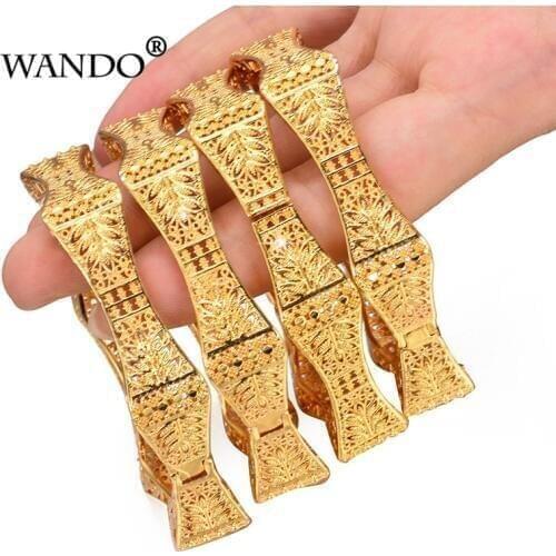 4pcs/lot Dubai Arab Africa Jewelry Bangles&Bracelet For Women Exquisite Hexagon Flower Bangle Gold Color Christmas Gift b151