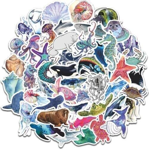 50pcs/pack Marine life Stickers Decorative Stationery Stickers Scrapbooking DIY Diary Album Stick Label School Supplies