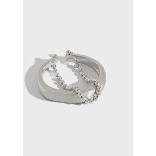 Authentic S925 Sterling Silver FINE Jewelry Double rows Beads &Geometric Rings adjust TLJ611