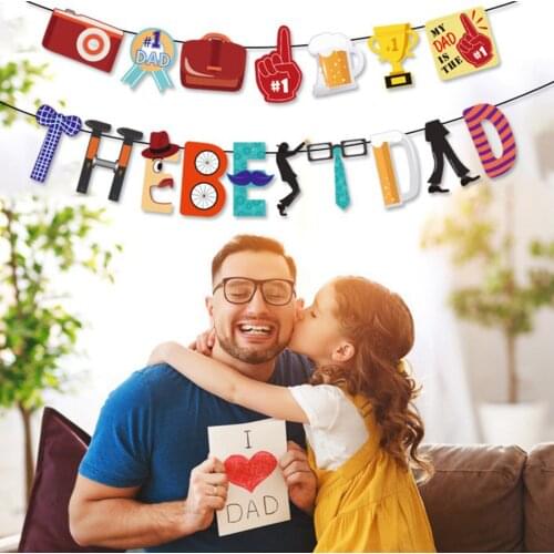 Fathers Day Banner Bunting Best Dad Holiday Party Decor Wall Hanging Gift