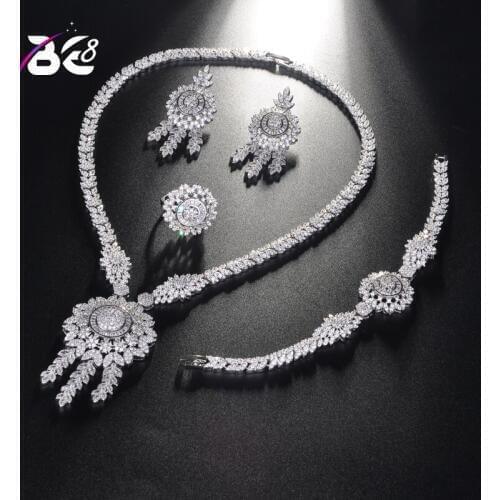 Be 8 Shining Pave CZ Dubai Jewelry Sets 2018 Women Wedding Zirconia Flower Design Copper 4pcs Jewelry Set Free Shipping S206