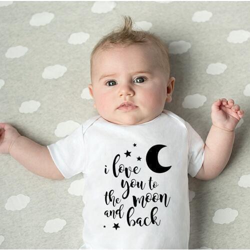 Infant Baby Bodysuit I LOVE YOU TO THE MOON AND BACK Summer Funny Boy Girl Jumpsuit Clothes Newborn Letter Bodysuits
