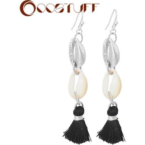 Bohemia Gold Silver Color Conch Earrings with Suspension Tassel Shell Pendants Pendientes Decorative Jewelry for Women brinco