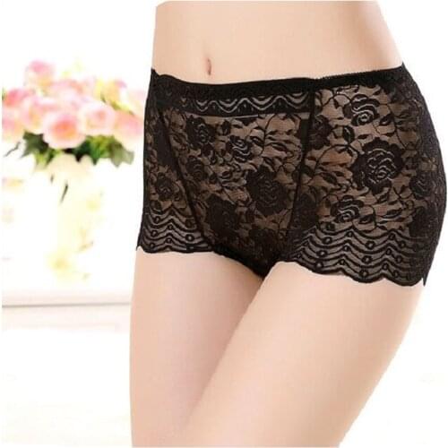 Big Size M-2XL Women Underwear Sexy Lace Transparent Briefs High Waist Hollow Breathable Panty Boyshort Elastic Lady Briefs