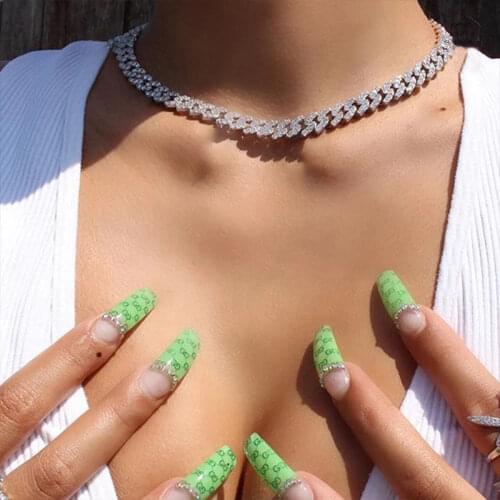 Iced Out Full Rhinestone Paved Miami Cuban Necklace Chain Women Men 12/13/15MM Wide Cuban Link Chain Hiphop Rapper Jewelry Gifts