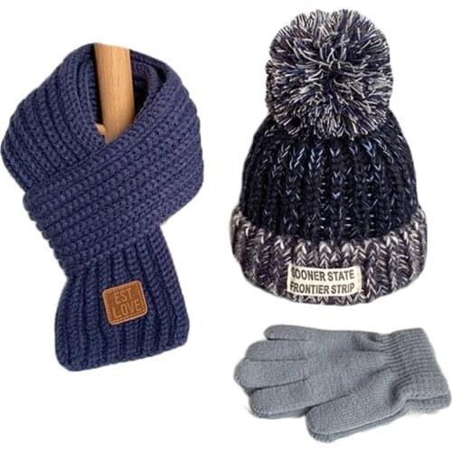 Kids Winter Cable Knit Beanie Hat Scarf Set Pompom Cap F42F