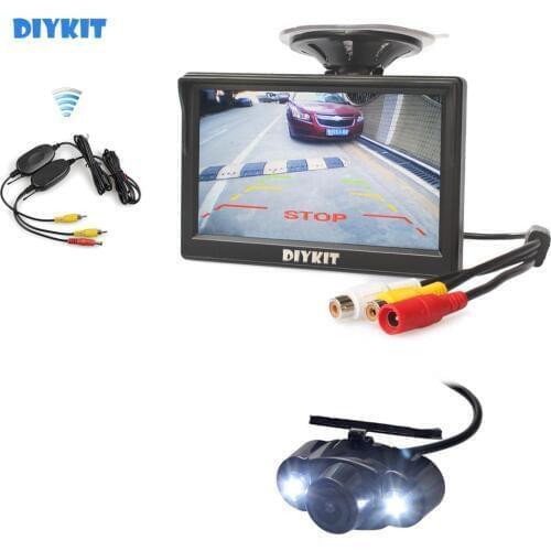DIYKIT Wireless 5 inch LCD Display Rear View Car Monitor with LED Night Vision Car Camera Wireless Parking Security System Kit