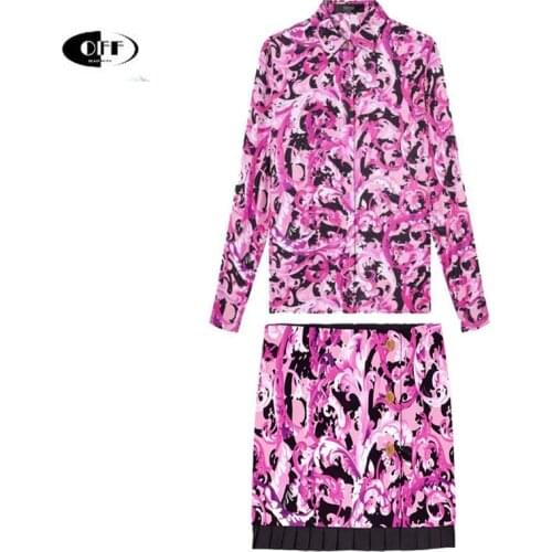 Designer runway fashion vintage printed traf long sleeve tops and mini skirts chic luxury autumn Zavity Goblincore two piece set