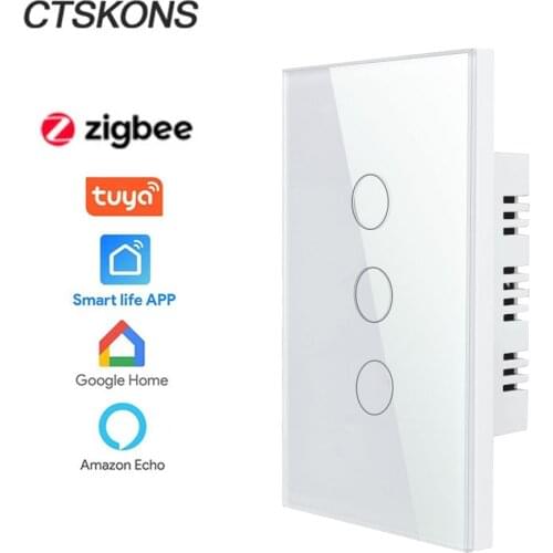 ZigBee smart home needs neutral wire wall touch switch, APP control, use with Google Home Aleax, US standard light switch