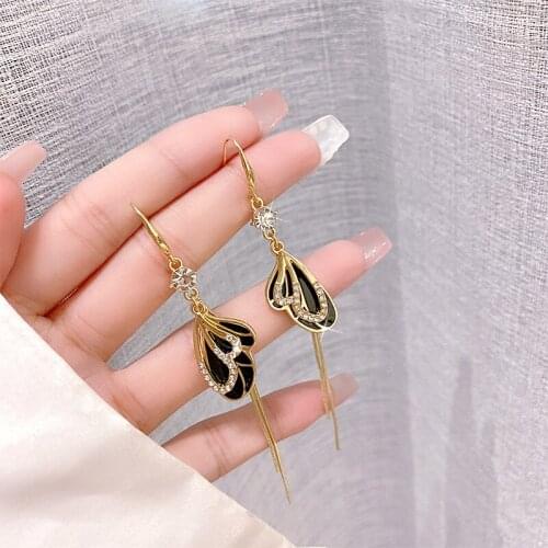 Elegant Fashion Stunning Charmming Tassel Crystal Butterfly Oil droplet Long Pendant Earrings Eardrop