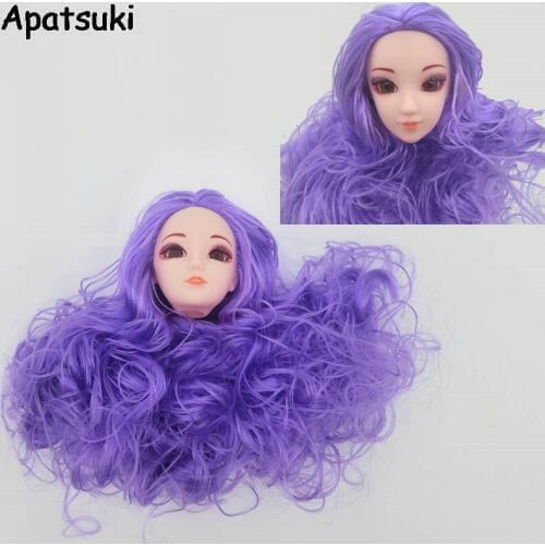1:6 Doll Head High Quality Dolls Head with Purple Wavy Hair DIY Accessories Heads For 11.5" Doll Head For 1/6 BJD Doll House