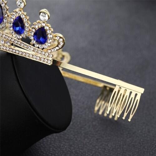 Blue Bride Crown Hair Triple Wedding Garment Jewelry for Women U2JF