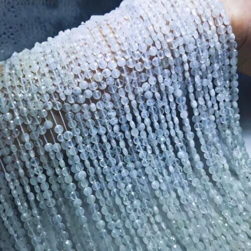 ICNWAY Natural 3x4mm White Moonstone Faceted Coin Gemstone Beads for Silver 925 Jewelry Making DIY Necklace 15inch