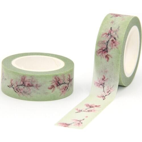 New Arrival 1PC 15MM*10M Vintage Pink Flower Washi Tape Wide Sticky Adhesive Tape Scrapbooking Album DIY Decorative Paper Tape