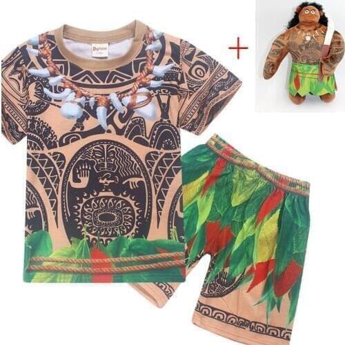 Moana Maui Costumes Boys Pyjama Lol Sets Nightwear Sleepwear Short Sleeve kids t skirt pants clothes cartoon cosplay sport suits