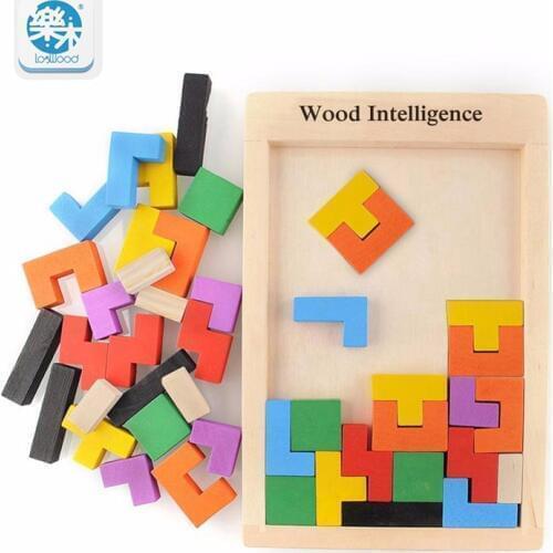 Logwood Colorful Wooden Tangram Puzzle Toys Tetris Game Preschool Imagination Intellectual Educational Kid Toy Children Gift