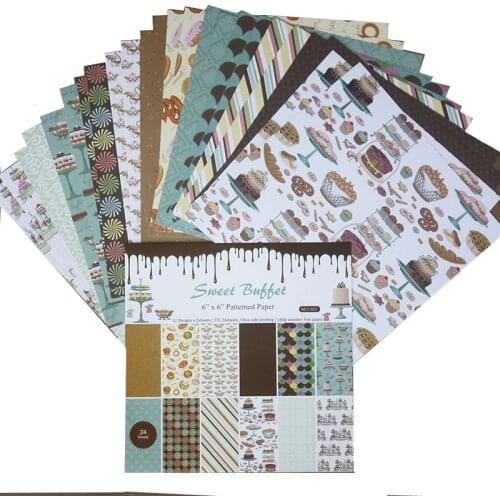 Mixed Color Scrapbook Craft Paper 6 Inch 24 Sheets Patterned Paper Sweet Buffet Series