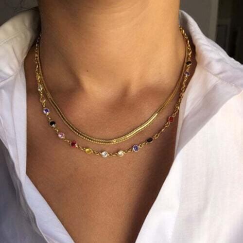 ABDOABDO Fashion Stars Zircon Stainless Steel Necklace Boho Style Multi-layer Necklace Ladies Jewelry Couple Long Chain Collares