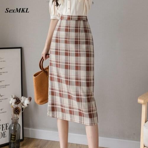 Fashion Plaid Skirts Womens Summer 2021 Casual High Waist A Line Long Skirt Vintage Women Clothes Korean Elegant Maxi Skirt XL
