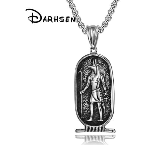JHSL Male Men Egyptian Anubis Necklaces Pendants Silver Color Metal 60cm Stainless Steel Chain Fashion jewelry new 2021