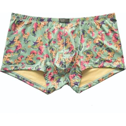 Men Boxer Milk Silk Ginkgo Leaf Print Boxer Shorts Bulge Pouch Underpants Gay Clothing Mens Underwear Boxers