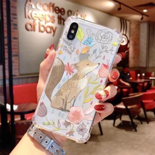 Jaomax Soft Silicone Shockproof Lovely Cartoon Fox Deer Animal Case For iPhone 11 5 SE 8 7 6S Plus Xs Max Xr Cute Flower Cover