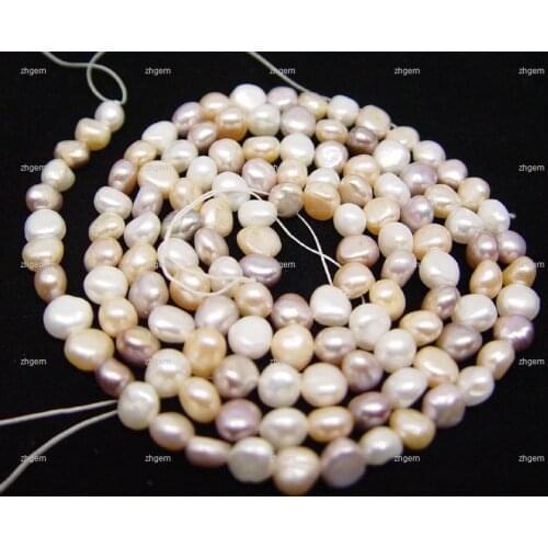 Natural Genuine Baroque 7-8MM White Pink Lavender Pearl Loose Beads Gem mix color 30"