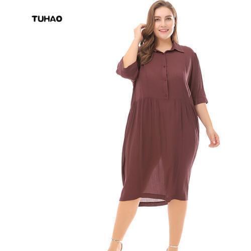 TUHAO Women Dress Plus Size 3XL 2XL Summer Cotton Office Lady Dresses Female Loose Retro Vintage Large Size Dresses BC152