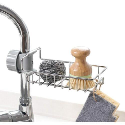 Stainless Steel Faucet Storage Racks Adjustable Sink Rag Sponge Draining Rack Kitchen Bathroom Soap Storage Holders Shelves