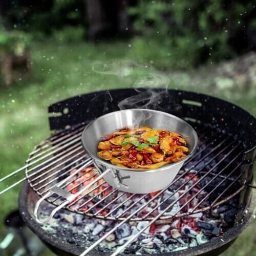Camping Bowl with Folding Handle Portable Stainless Steel Bowl Cookware for Camping Hiking Backpacking Picnic Tableware