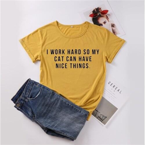 I Work Hard Mama Cat Mom Shirt Mother Letters Women 90s Polyester O Neck Kawaii Short Sleeve Top Tees Girls top TX5916