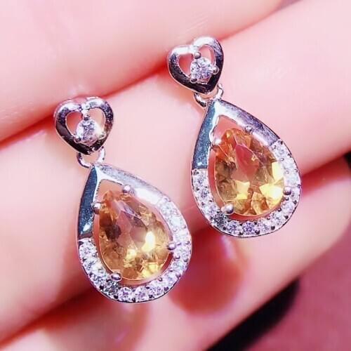 Per jewelry Natural citrine love heart drop earring 0.65ct*2pcs gemstone 925 sterling silver Fine jewelry Q204242