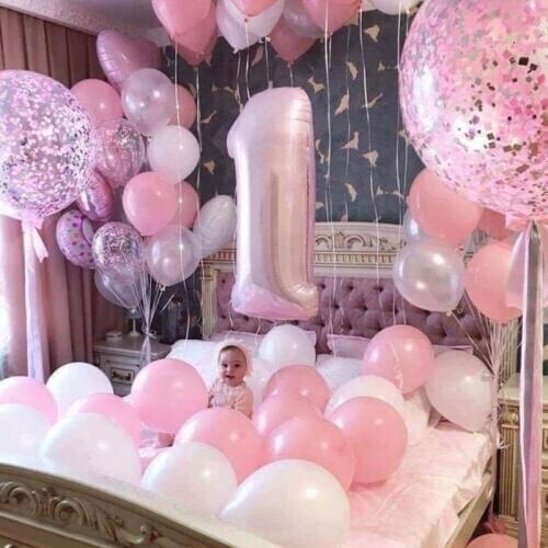 Pink White Girls Birthday Balloons Kids Birthday Party Decorations Balls Transparent Confetti Balloon Wedding Baby Shower Decor