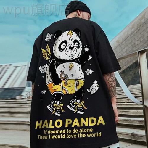 2021 new loose large mens T-shirt, angel panda, mechanical rabbit short-sleeved top T-shirt, young fashion causal street Tshirt