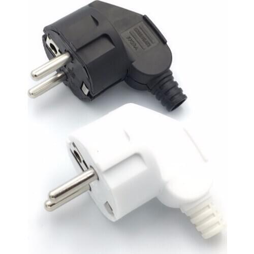 Elbow black white 16A 250V PP flame retardant EU German France 2 pins wiring assembly plug Europe power Adaptor detachable plug