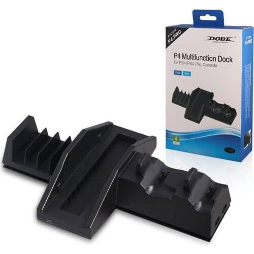 Vertical Cooling Cooler Base Stand with Dual Charger Dock Charging Station & 4pcs Game Discs Holder for PS4/Pro Gaming Console