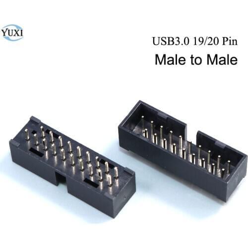 YuXi 2pcs USB 3.0 20pin / 19 pin Male to Male Extension Adapter 180 Degree for Motherboard Mainboard