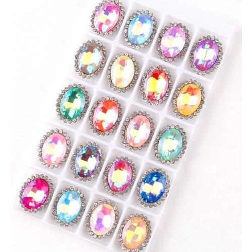 Jelly candy AB glass crystal with rhinestones Oval shape in Silver claw settings 10*14mm Sew on rhinestone wedding dress diy