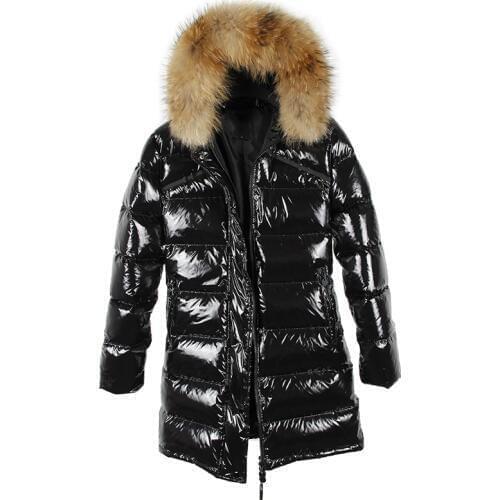 2020 Winter Jacket Women Real Fur Coat Long Parka Duck Down Coat Real Raccoon Fur Collar Thick Warm Black Streetwear Brand parka