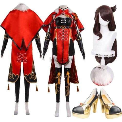 Genshin Impact Beidou Cosplay Costume Beidou Cosplay Costume wig shoes Women Black Red Costume Halloween Dress Cloak Full Set