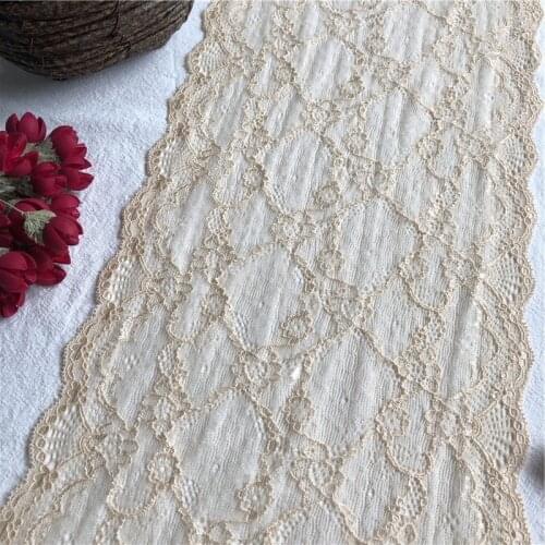 Gold yellow large E1401 lace fabric diy decorative high quality soft off nylon lace trim wedding dress fabric20.5cm