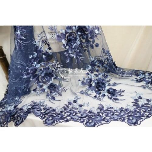 135CM 3D Blue frost green prom dance performance Dress Applique DIY Headdress scarf veil Embroidered Lace Fabric Patch curtain