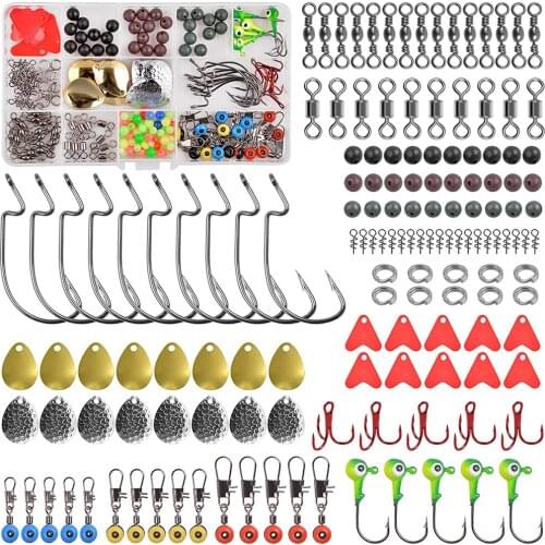 179Pcs/Box Fishing Lures Accessories Kit With Jig Hooks Rolling Swivels Barrel Swivels Space Beans Fishing Beads Tackle Tool