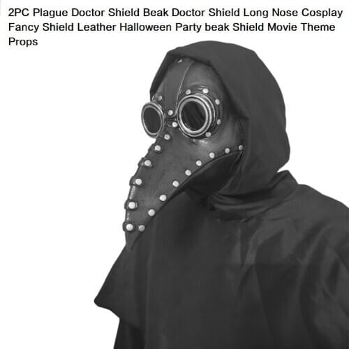 2PC Plague Doctor Shield Beak Doctor Shield Long Nose Cosplay Fancy Shield Leather Halloween Party beak Shield Movie Theme Props