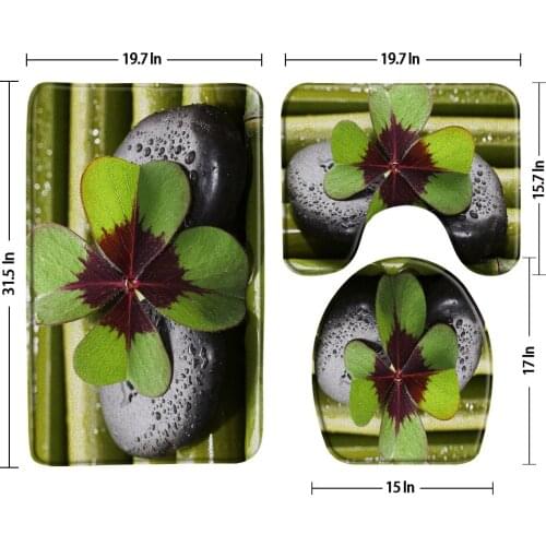 3pcs Bath Mat Black zen Stone Four Leaf Clover Bathroom Mats Set Anti Slip Bathroom Rug And Toilet Seat Cover Bathroom Products